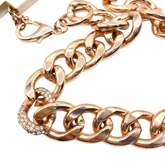 WORTHINGTON Rose Gold Chunky Chain Necklace Rhinestone Link - Picture 2 of 7